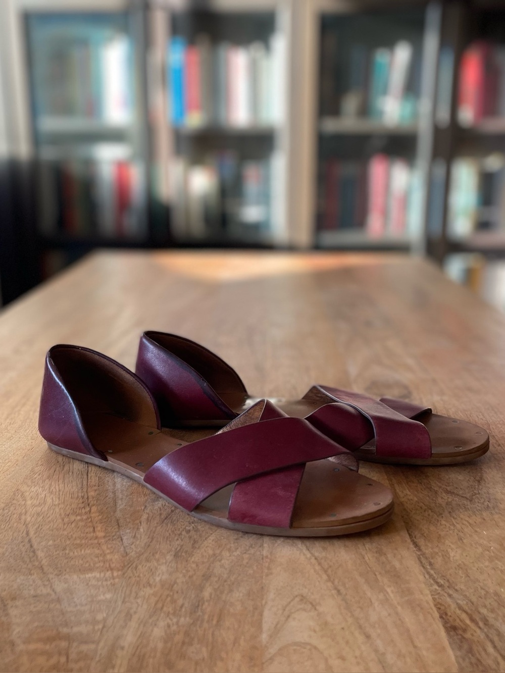 Madewell Burgundy Leather Crisscross Sandals
